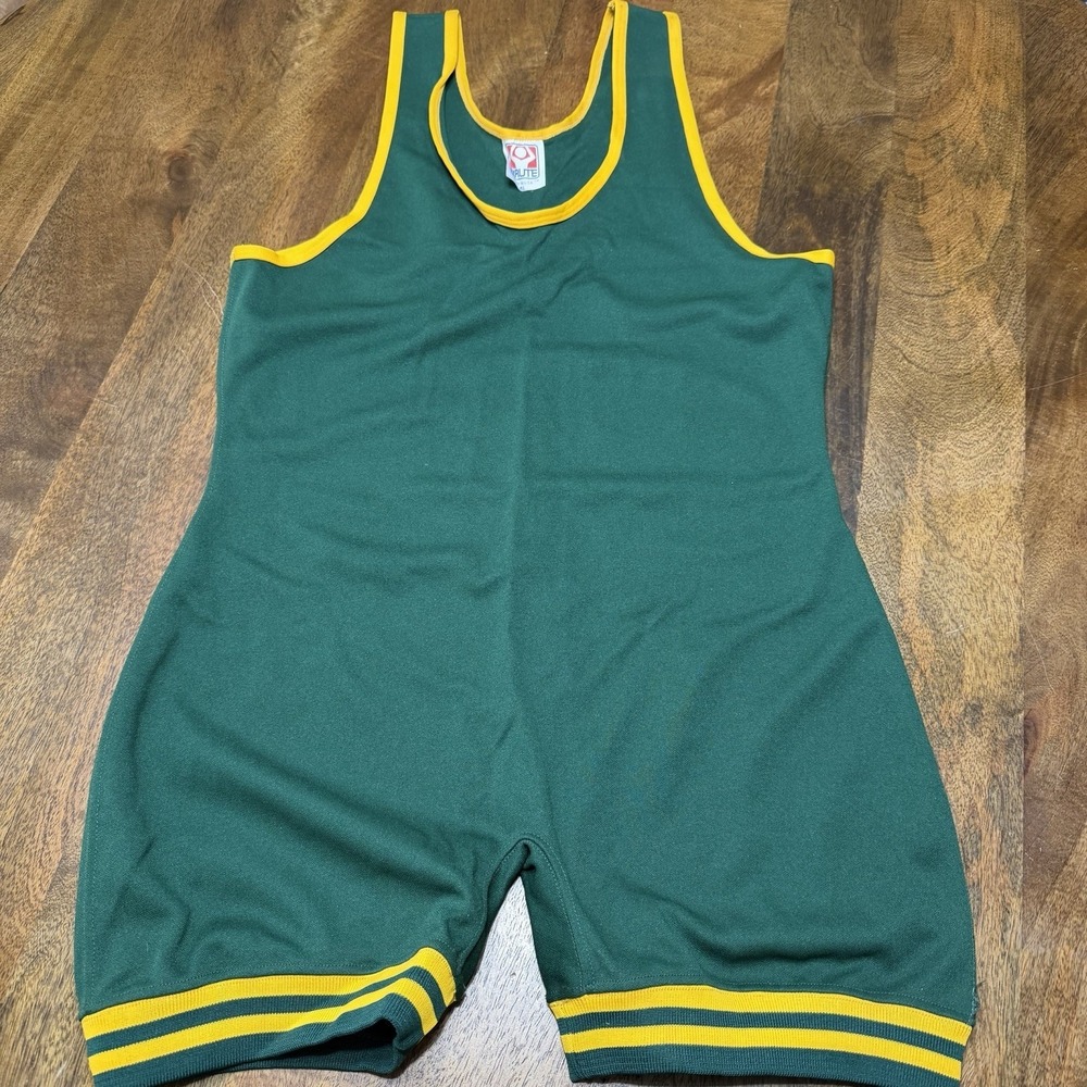 Vintage 90s Brute Wrestling Singlet NEW Green Yellow Trim AL